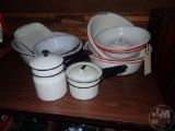 RED AND WHITE AND BLACK AND WHITE ENAMELWARE