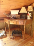 (3) WESTERN THEMED TABLE LAMPS, DOLL IRON/WOOD BENCH, CORNER DESK