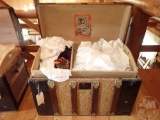 VINTAGE STEAMER TRUNK WITH VINTAGE CLOTHING; THIS LOT IS LOCATED