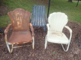 (3) METAL LAWN CHAIRS, NON MATCHING WITH WESTERN THEMED FIRE