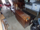 DROP LEAF TABLE WITH CHAIRS INSIDE, NEEDS CLEANING, BENCH WITH