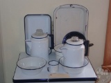 BLACK AND WHITE ENAMELWARE, ON TOP AND BOTTOM