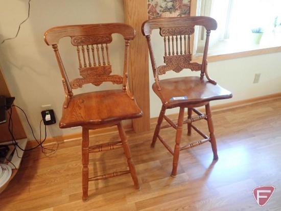 (2) Wooden swivel chairs