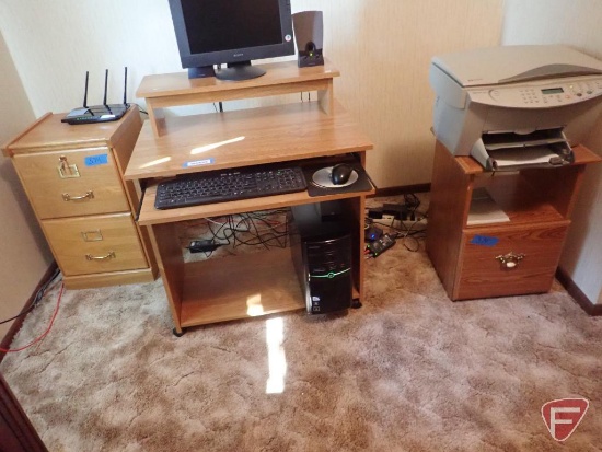 Computer desk, 29 3/4" x 19 1/2"d x 35"h, 2 drawer filing cabinet, 1 drawer side table