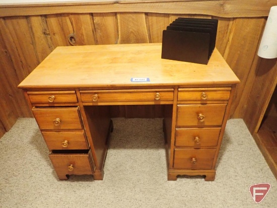 7 drawer wooden desk, 41 1/2"w x 21 1/2"d x 30 1/4"h, desktop file organizer