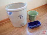 Red Wing No. 5 crock, McCoy pottery flower pot, McCoy blue pottery