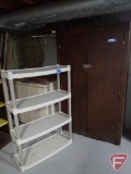 Plastic shelving unit, 2 door 1 shelf wooden closet, 40