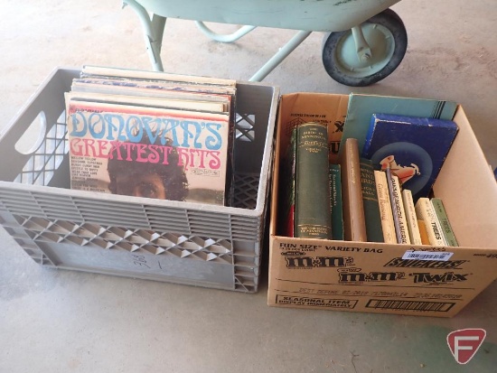 Vinyl LP albums, damage/mildew; books: birds, trees, 1943-44 The Memorial; 1944 High School diploma.