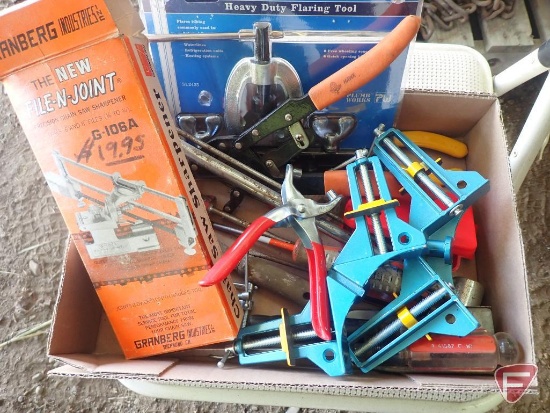 Clamps, flaring tool, chain saw sharpener, hand tools