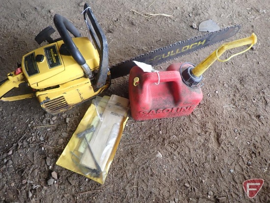 McCulloch Pro Mac 700 chainsaw and poly gas can