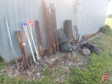 Driveway reflective markers, fence posts, angle iron, pry bar, snow fence