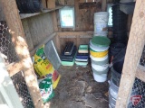 Contents of shed; planters, trays, 5 gallon pails, potting soil