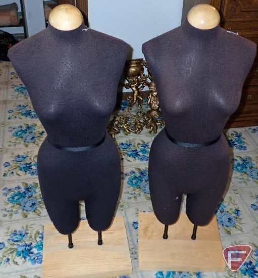 (2) female mannequins on wood base, 44"h. Both