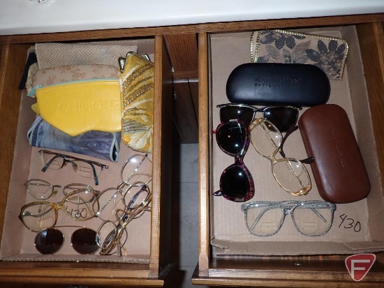 Eyeglasses and sunglasses. 2 drawers
