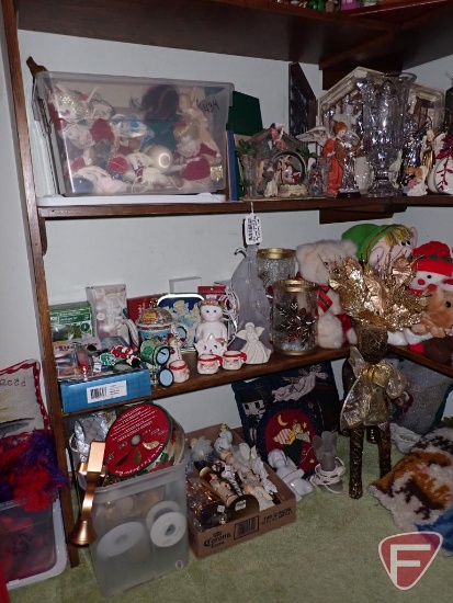 Holiday/Christmas items:ornaments, angels, plush animals, gift wrap, rugs, towels, decorative items