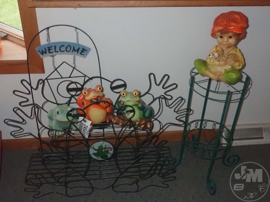 FROG PLANTER RACK, WELCOME OUTDOOR SIGN, PLANT STAND, (3) FROG