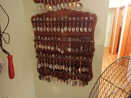 SPOON COLLECTION & SPOON HOLDERS, ANTIQUE RUG BEATER