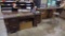 (2) WOODEN OFFICE DESKS, METAL OFFICE DESK, WOODEN SHOP BENCH