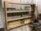 WOODEN SHELVING UNIT ON WHEELS