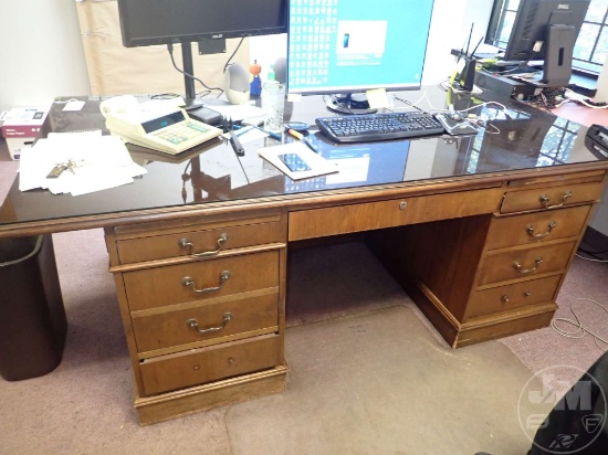 DESK WITH GLASS TOP, 80"W X 44"D