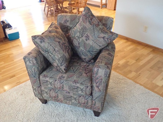Marshallfield upholstered chair with leaf design with (2) matching pillows, 32"w