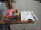 Halogen fog light kit, saws, hand tools, battery pack, mini screwdrivers, copper coil. Box and coil