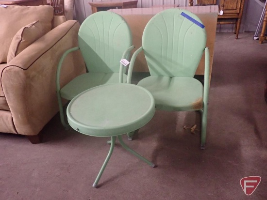 (2) metal chairs with table. 3pcs