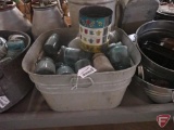 Galvanized square tub with canning jars, some with glass lids