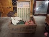 Lambert Marketing Co crate, doll clothespins, clothespin bags, washboard, hanging dry rack.