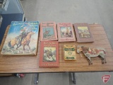 Chess/checkers set, vintage mechanical horse, Buffalo Bill and Ted Marsh books,vintage coloring book