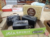Vintage cameras: Kodak, Carl Zeiss Contaflex, Lady Carefree Argus camera in box