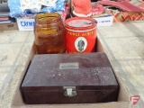 Cigar box, tobacco tin and jar