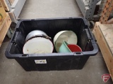 Enamel pots and bowls in tote with cover