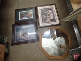 Framed prints and octagon etched mirror