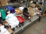 Doll furniture and (2) dolls. 7pcs