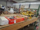 (2) Tonka dump trucks, Tonka payloader, Farm Classics diecast, MN Twins collector/trading cards,