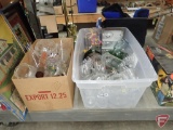Glassware, stemware, bowls, vases, candle holders. Tote and box