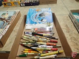 Collection of advertising lead pencils, RCA pen/pencil set, Sales Builder catalog