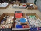 Advertising pocket knives, pocket screwdrivers, lighters, tape measures, and pins. 3 boxes