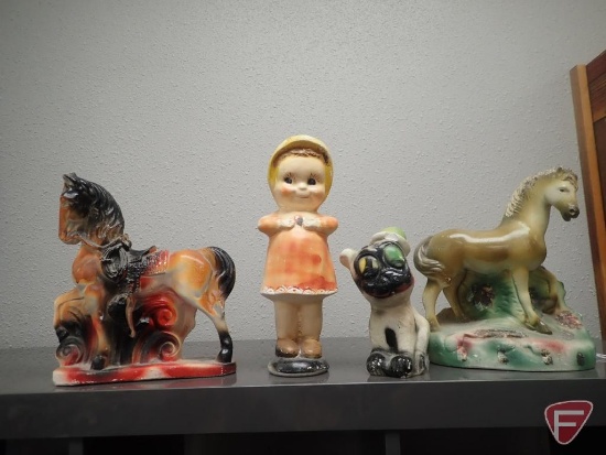 Chaulkware figurines, little girl is 12"h. 4 pcs