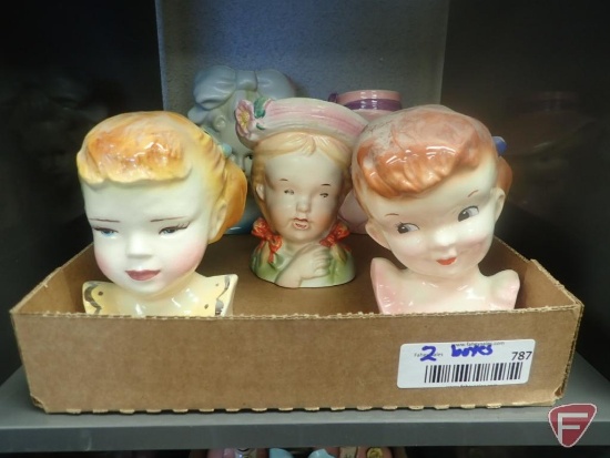 Head vases, most are 6"h. 2 boxes