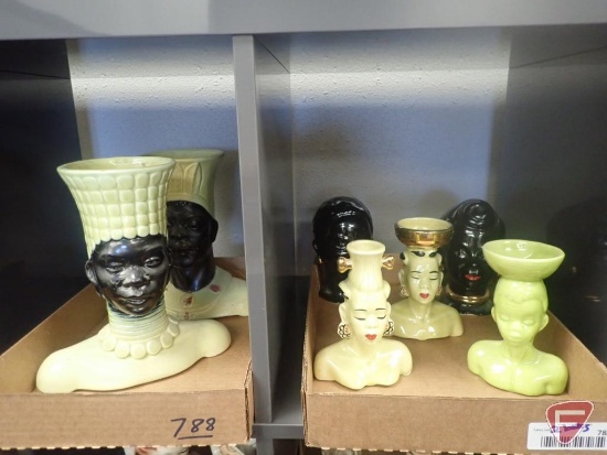 Ethnic head vases, tallest are 9"h. 2 boxes