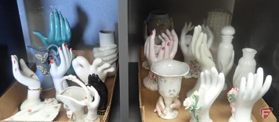 Hand vases, green hand is 9"h, tallest white hand is 8"h. 2 boxes