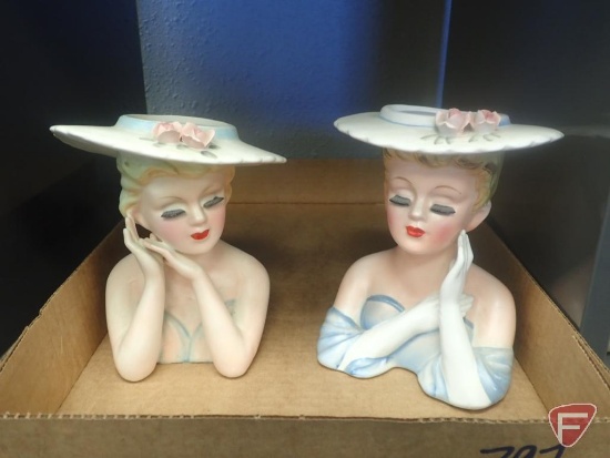 Head vases, most are 5-6"h. 2 boxes