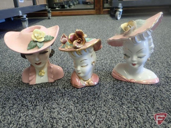 Head vases, tallest of kids and ladies is 6"h. 2 boxes