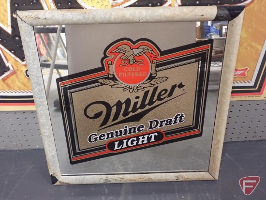 Miller Genuine Draft Light framed mirror, protective tape on black framed, 20"x20"