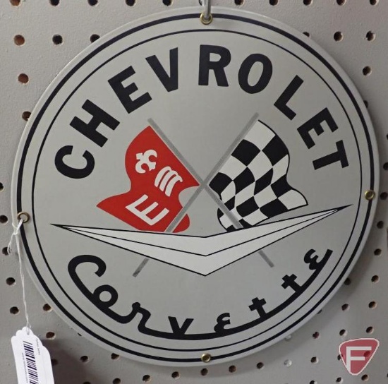 Metal Chevrolet Corvette sign, 11"diameter