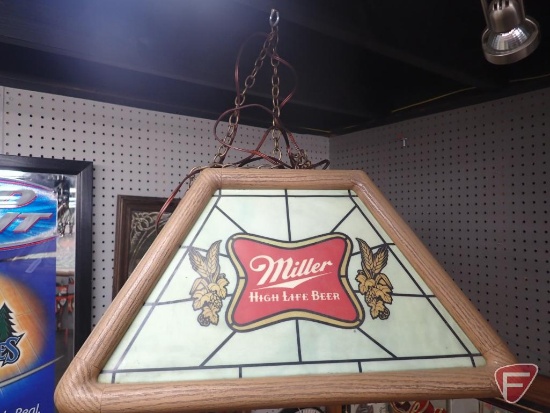 Miller High Life Beer hanging light, works, bottom is 20"square
