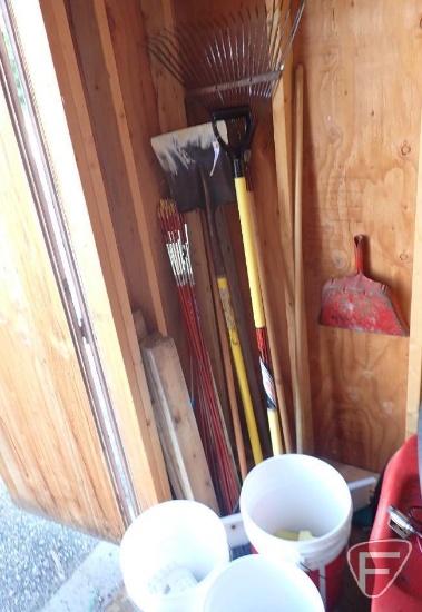 Shovel, broom, snow scraper, driveway markers, 5 gallon pails, salt