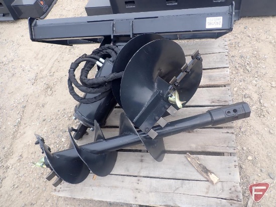 Unused 2021 Wolverine hydraulic spiral drill with 12" & 18" auger bits skid loader attachment